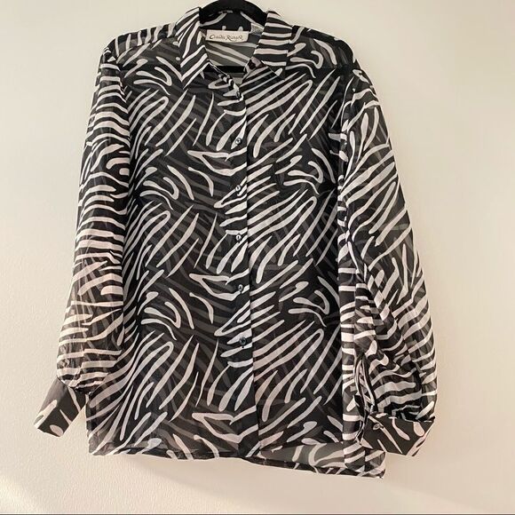 Vintage Black and White Zebra Sheer Button Down L - Picture 7 of 7